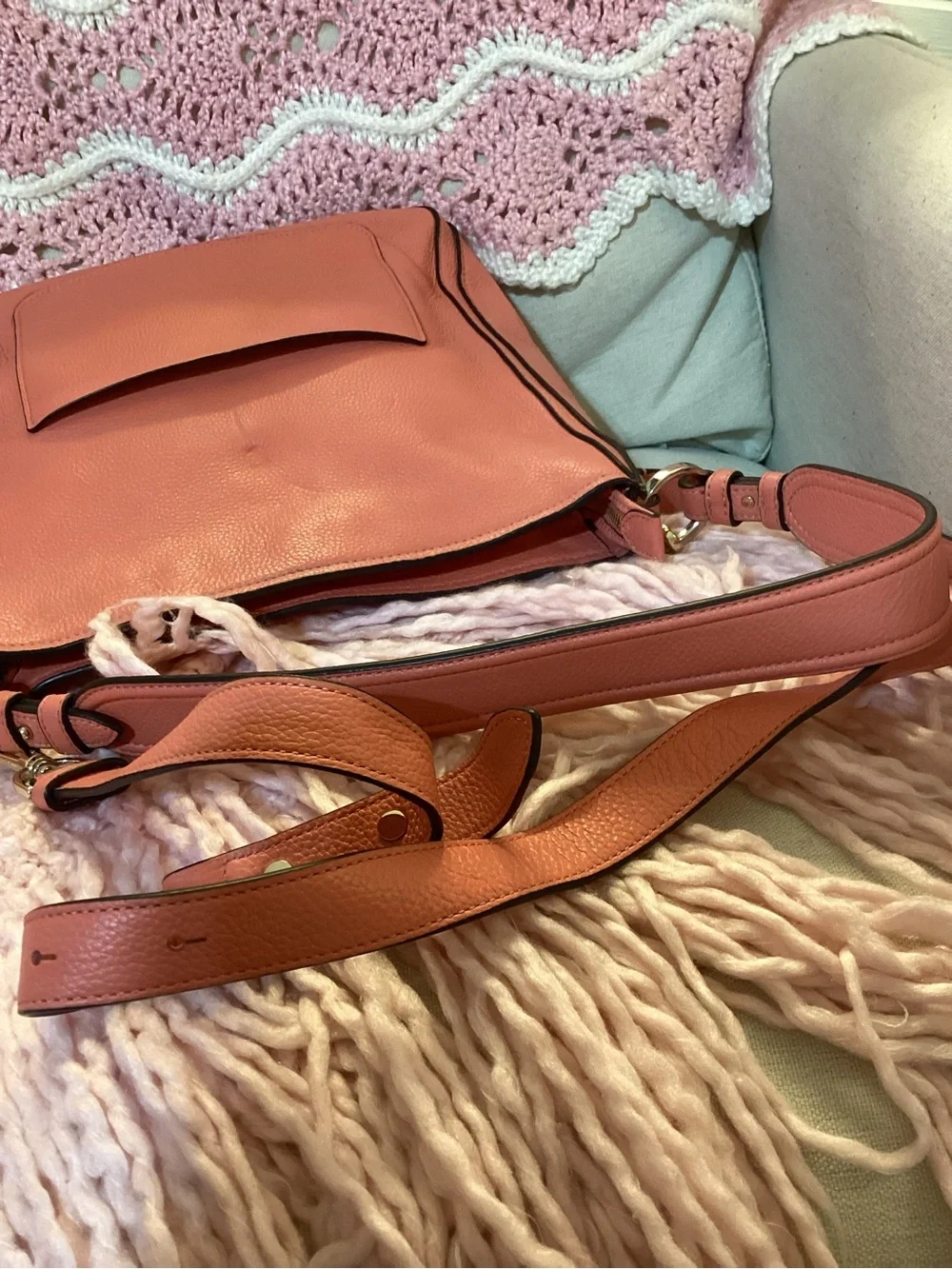 kate spade Coral Pink Pebbled Leather Shoulder Bag